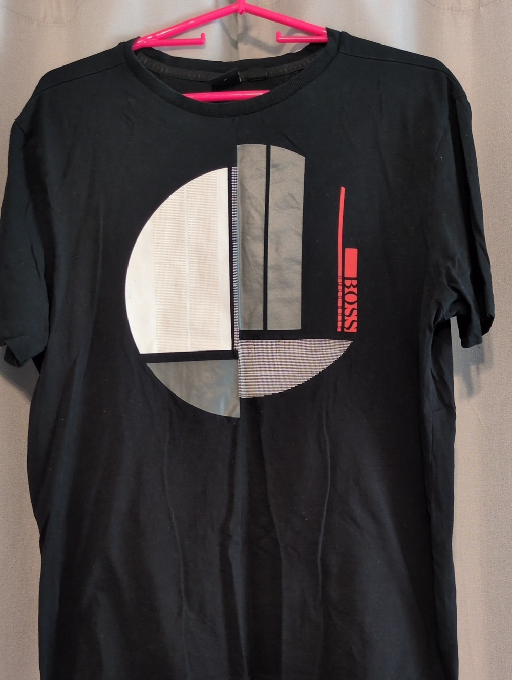 Boss Black Short-Sleeve Tee with White, Gray & Red Geometric Print